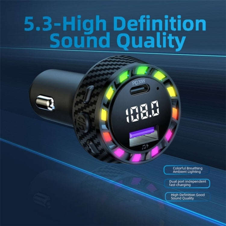 C55 With Breathing Light Bluetooth FM Transmitter USB+Type-C Car Fast Charger