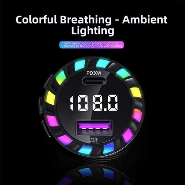 C55 With Breathing Light Bluetooth FM Transmitter USB+Type-C Car Fast Charger