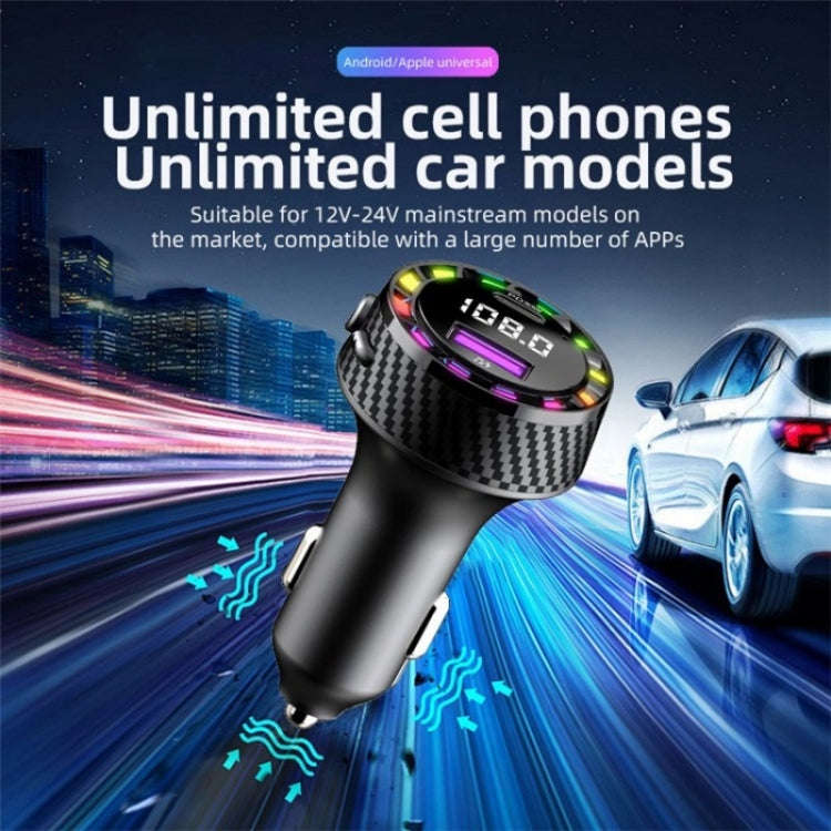 C55 With Breathing Light Bluetooth FM Transmitter USB+Type-C Car Fast Charger