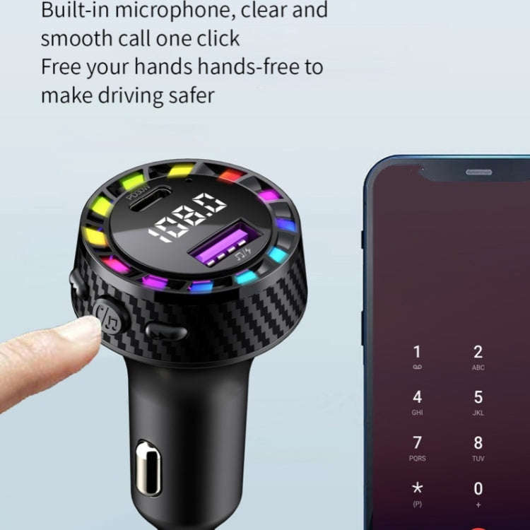 C55 With Breathing Light Bluetooth FM Transmitter USB+Type-C Car Fast Charger