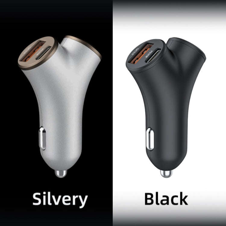 A2 2 USB + 2 Type-C Phone Fast Charging Power Adapter 78W Y-Shaped Car Charger(Silver)
