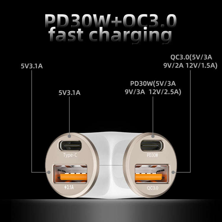 A2 2 USB + 2 Type-C Phone Fast Charging Power Adapter 78W Y-Shaped Car Charger(Silver)