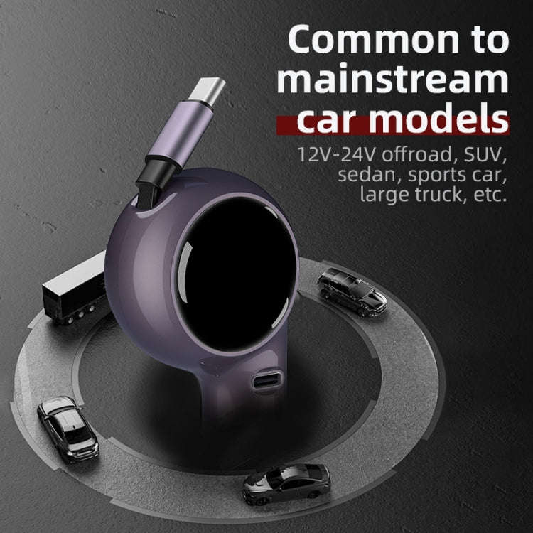 K2 With 60W Type-C Retractable Cable Type-C Port Phone Fast Charging Adapter Car Charger