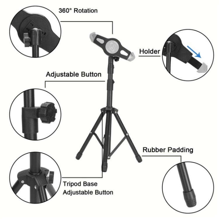 XWJ-LP002 For 7.9-12 inch Tablet Portable 360 Degree Rotation  Aluminum Alloy Tripod