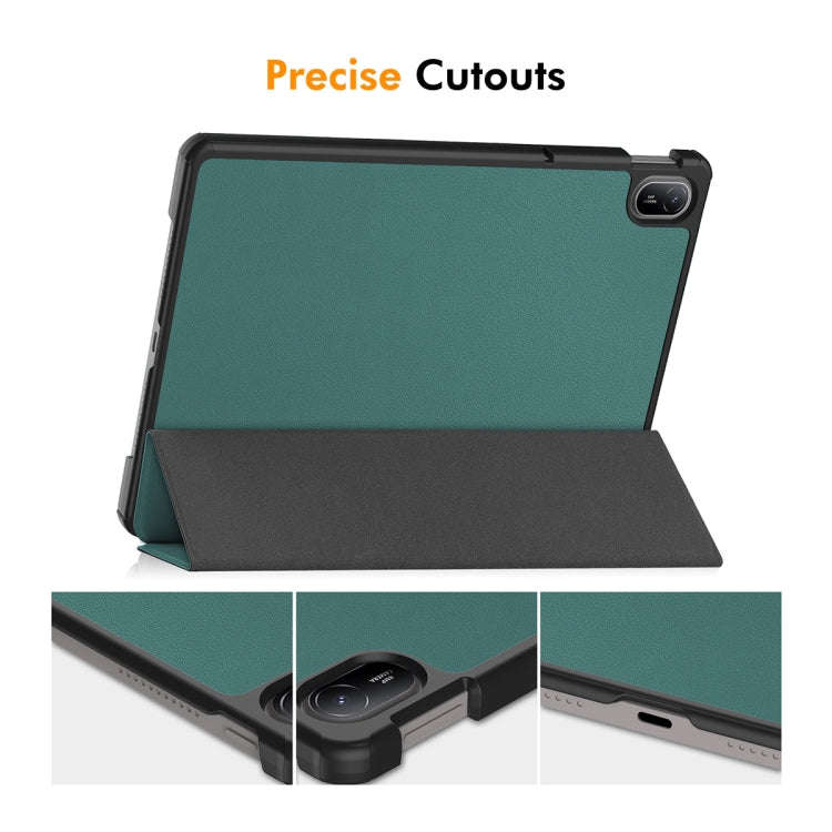 For Huawei MatePad SE 11 2024 ENKAY Tri-fold Custer Texture Platic Leather Tablet Case(Dark Green)