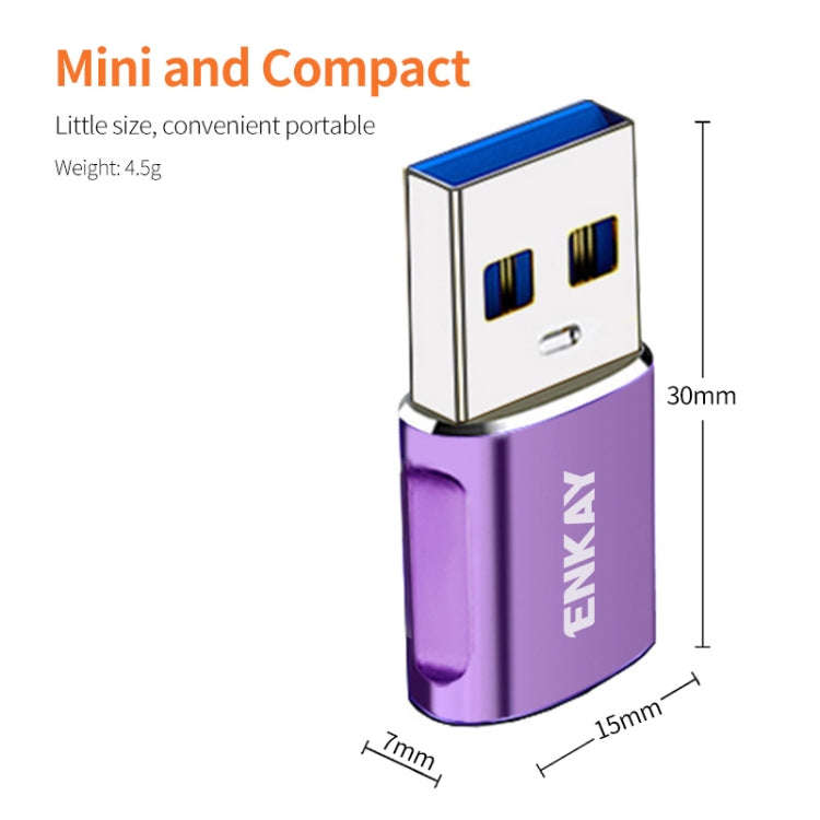 ENKAY ENK-AT119 Aluminium Alloy Male USB 3.0 to Female Type-C Data Adapter Converter Support Fast...