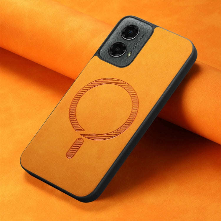 For Motorola Moto G 5G 2024 Retro Magsafe Magnetic PU Back Cover Phone Case(Yellow)