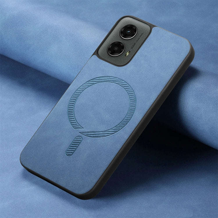 For Motorola Moto G 5G 2024 Retro Magsafe Magnetic PU Back Cover Phone Case(Blue)