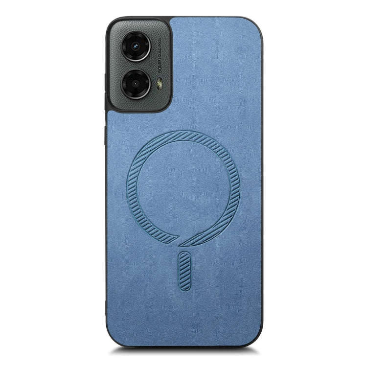 For Motorola Moto G 5G 2024 Retro Magsafe Magnetic PU Back Cover Phone Case(Blue)