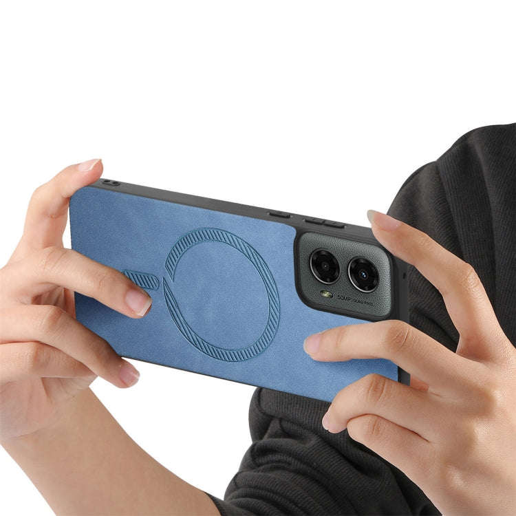 For Motorola Moto G 5G 2024 Retro Magsafe Magnetic PU Back Cover Phone Case(Blue)