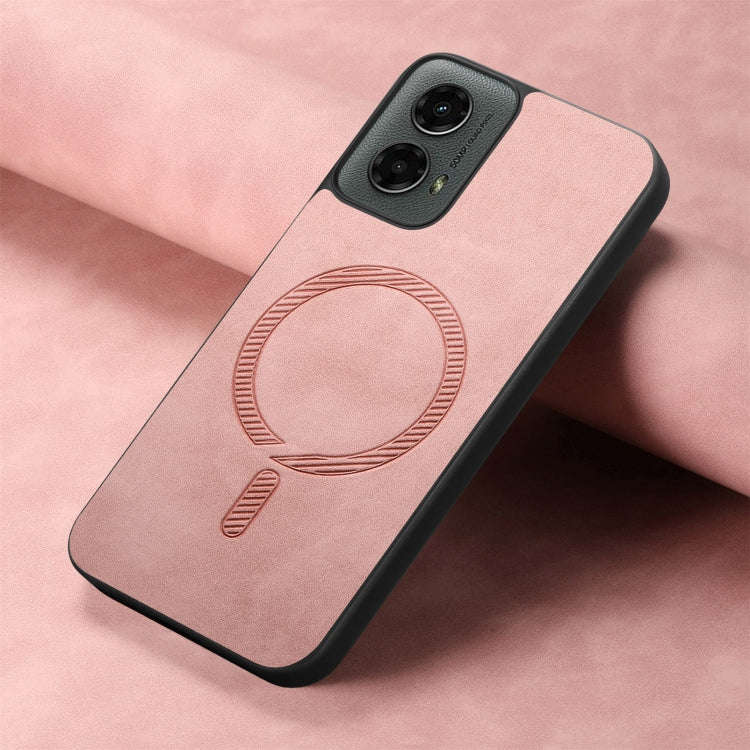For Motorola Moto G 5G 2024 Retro Magsafe Magnetic PU Back Cover Phone Case(Pink)