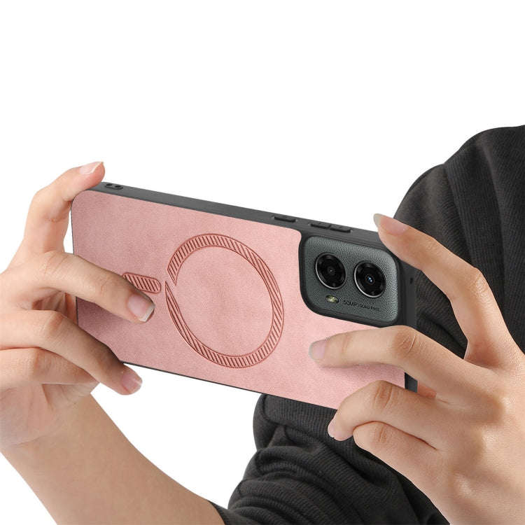 For Motorola Moto G 5G 2024 Retro Magsafe Magnetic PU Back Cover Phone Case(Pink)