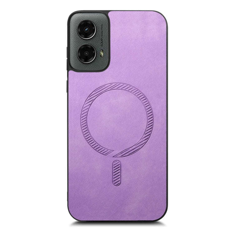 For Motorola Moto G 5G 2024 Retro Magsafe Magnetic PU Back Cover Phone Case(Purple)