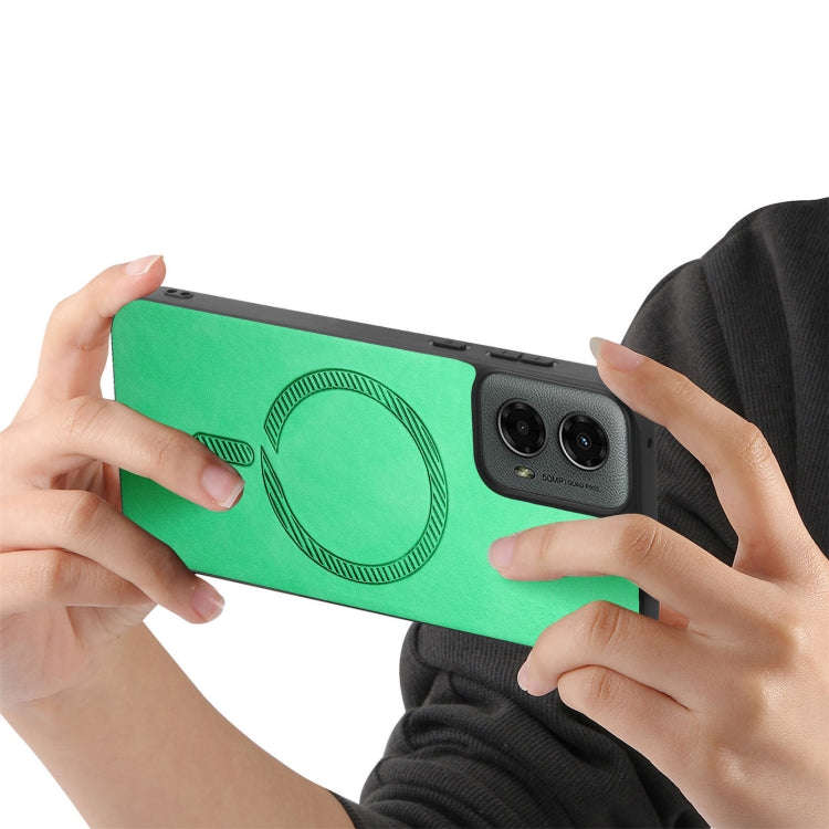 For Motorola Moto G 5G 2024 Retro Magsafe Magnetic PU Back Cover Phone Case(Green)