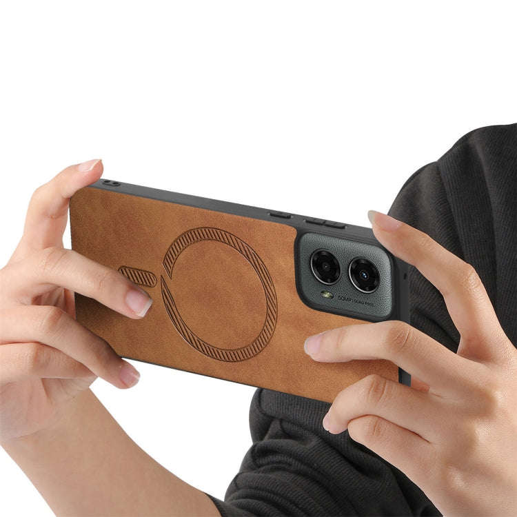 For Motorola Moto G 5G 2024 Retro Magsafe Magnetic PU Back Cover Phone Case(Brown)
