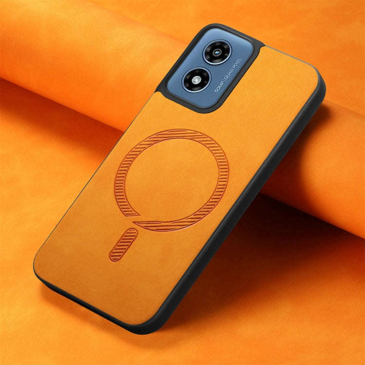 For Motorola Moto G Play 2024 4G Retro Magsafe Magnetic PU Back Cover Phone Case(Yellow)