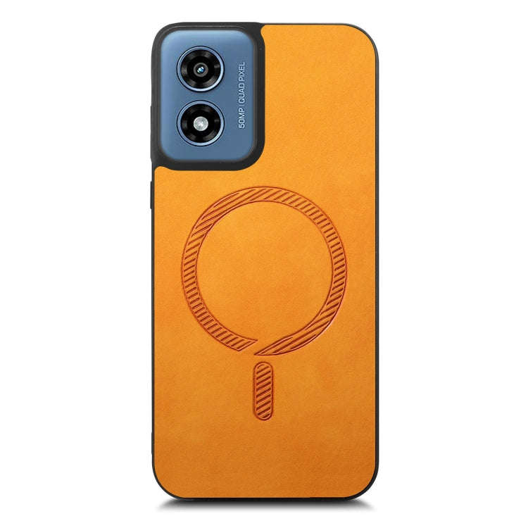 For Motorola Moto G Play 2024 4G Retro Magsafe Magnetic PU Back Cover Phone Case(Yellow)