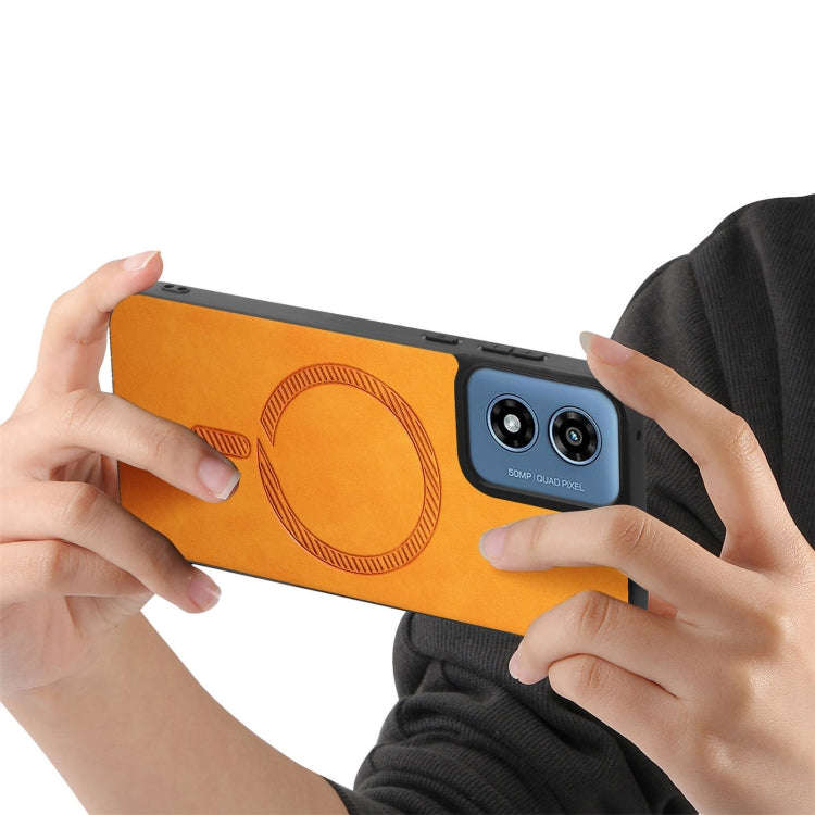 For Motorola Moto G Play 2024 4G Retro Magsafe Magnetic PU Back Cover Phone Case(Yellow)