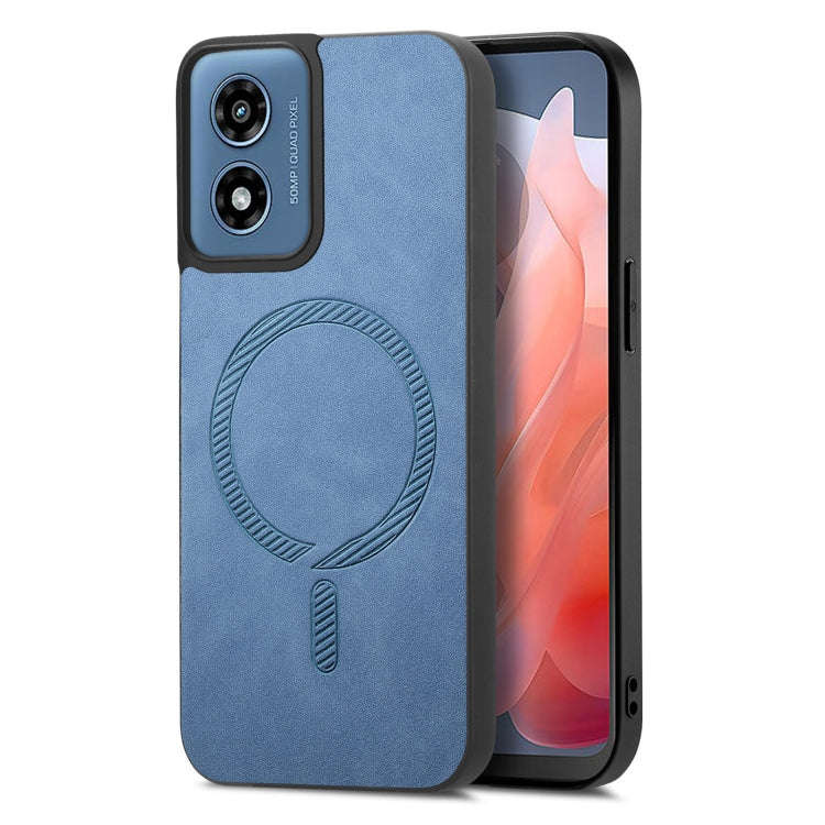 For Motorola Moto G Play 2024 4G Retro Magsafe Magnetic PU Back Cover Phone Case(Blue)