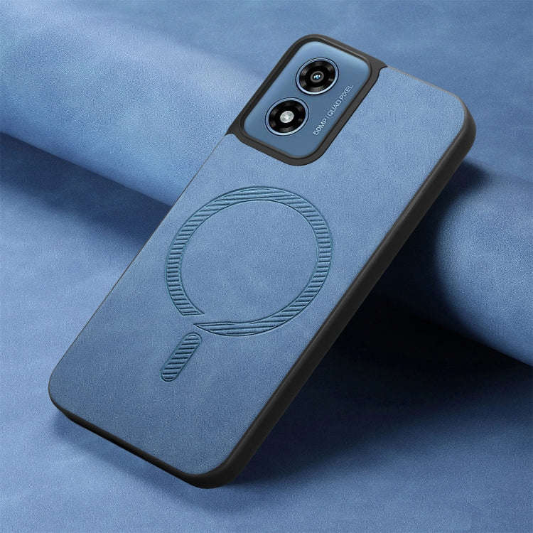 For Motorola Moto G Play 2024 4G Retro Magsafe Magnetic PU Back Cover Phone Case(Blue)