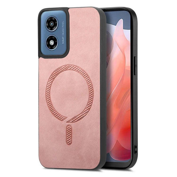 For Motorola Moto G Play 2024 4G Retro Magsafe Magnetic PU Back Cover Phone Case(Pink)