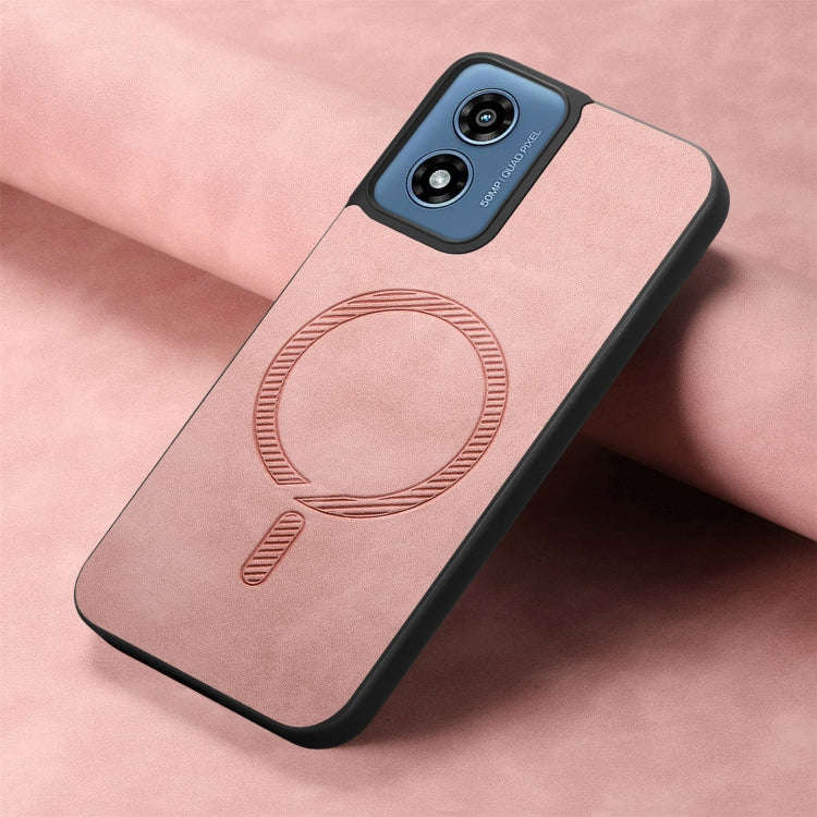 For Motorola Moto G Play 2024 4G Retro Magsafe Magnetic PU Back Cover Phone Case(Pink)