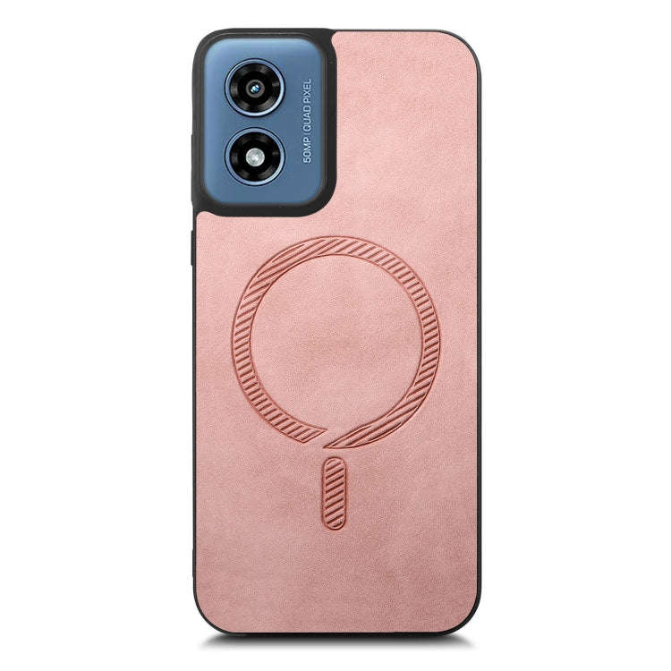 For Motorola Moto G Play 2024 4G Retro Magsafe Magnetic PU Back Cover Phone Case(Pink)