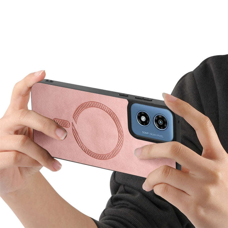 For Motorola Moto G Play 2024 4G Retro Magsafe Magnetic PU Back Cover Phone Case(Pink)
