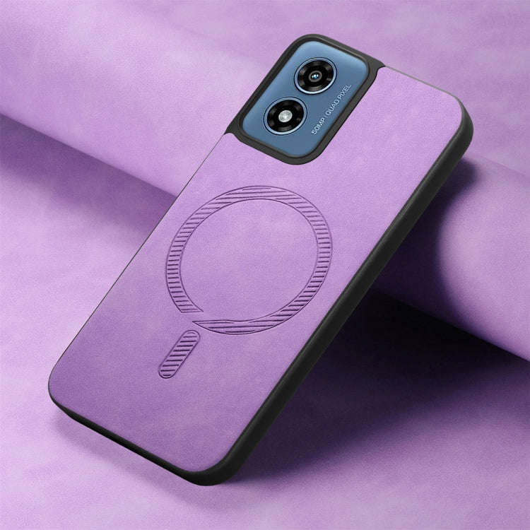 For Motorola Moto G Play 2024 4G Retro Magsafe Magnetic PU Back Cover Phone Case(Purple)