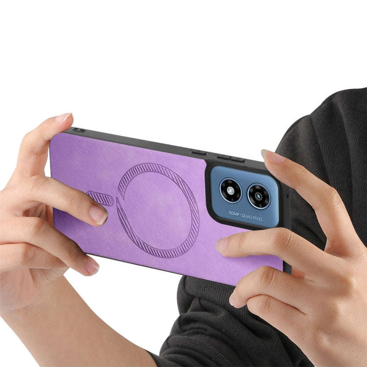 For Motorola Moto G Play 2024 4G Retro Magsafe Magnetic PU Back Cover Phone Case(Purple)