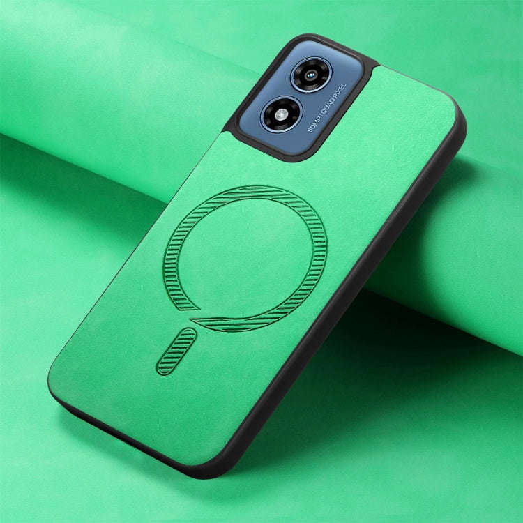 For Motorola Moto G Play 2024 4G Retro Magsafe Magnetic PU Back Cover Phone Case(Green)