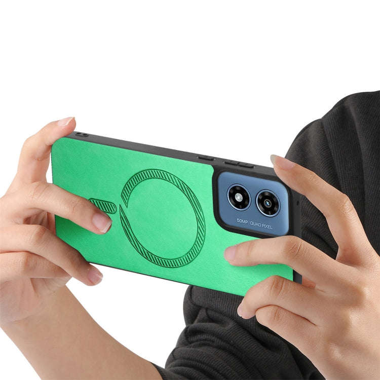 For Motorola Moto G Play 2024 4G Retro Magsafe Magnetic PU Back Cover Phone Case(Green)