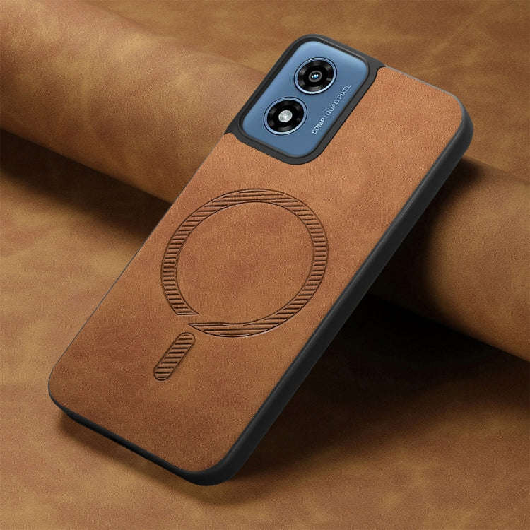 For Motorola Moto G Play 2024 4G Retro Magsafe Magnetic PU Back Cover Phone Case(Brown)
