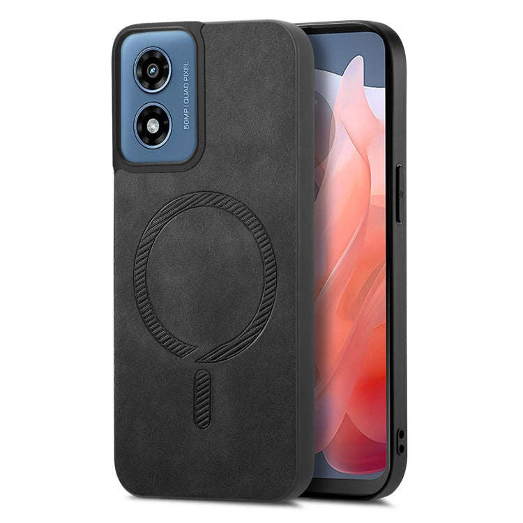 For Motorola Moto G Play 2024 4G Retro Magsafe Magnetic PU Back Cover Phone Case(Black)