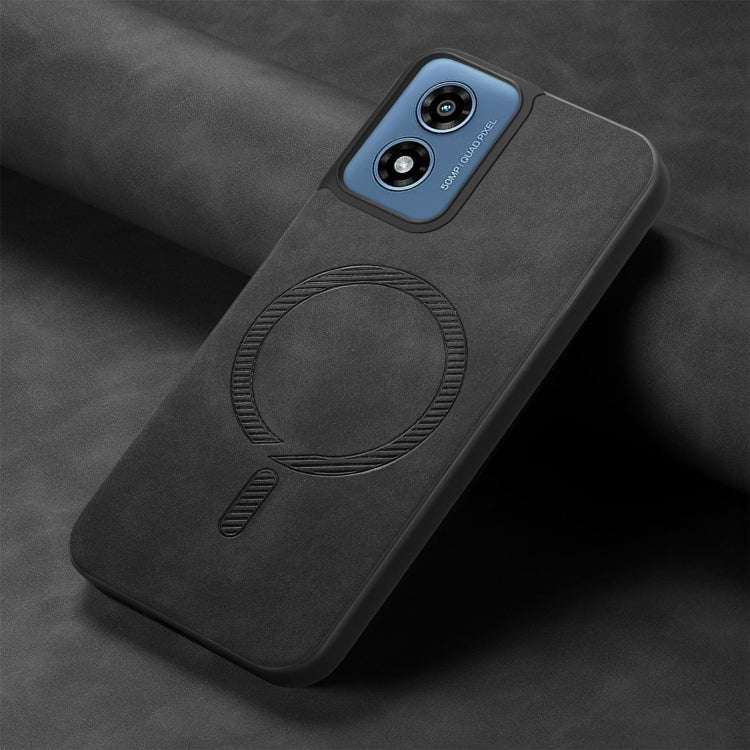 For Motorola Moto G Play 2024 4G Retro Magsafe Magnetic PU Back Cover Phone Case(Black)