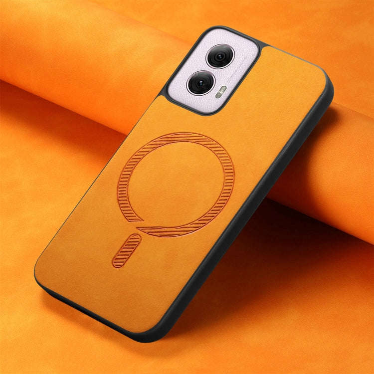 For Motorola Moto G Power 2024 5G Retro Magsafe Magnetic PU Back Cover Phone Case(Yellow)
