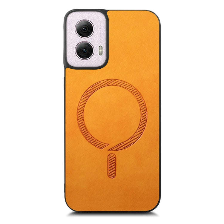 For Motorola Moto G Power 2024 5G Retro Magsafe Magnetic PU Back Cover Phone Case(Yellow)