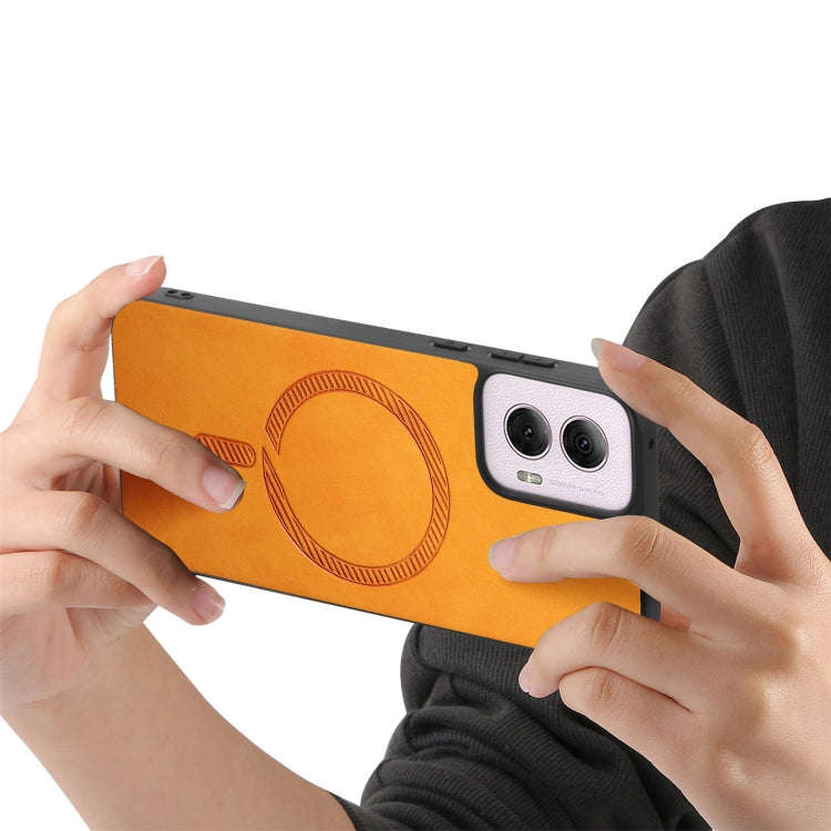 For Motorola Moto G Power 2024 5G Retro Magsafe Magnetic PU Back Cover Phone Case(Yellow)