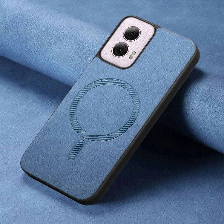 For Motorola Moto G Power 2024 5G Retro Magsafe Magnetic PU Back Cover Phone Case(Blue)