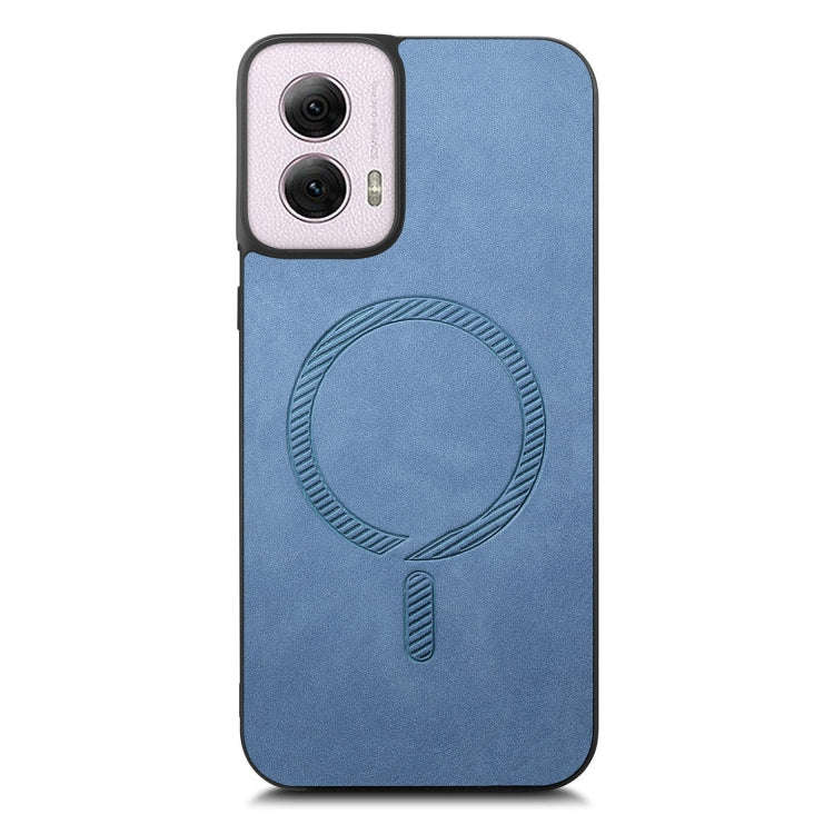 For Motorola Moto G Power 2024 5G Retro Magsafe Magnetic PU Back Cover Phone Case(Blue)
