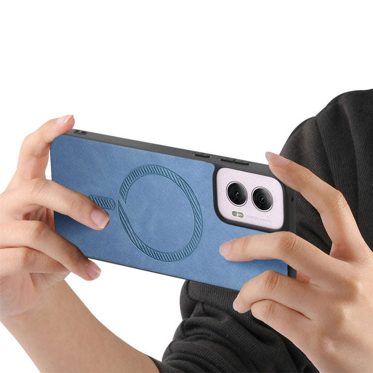 For Motorola Moto G Power 2024 5G Retro Magsafe Magnetic PU Back Cover Phone Case(Blue)