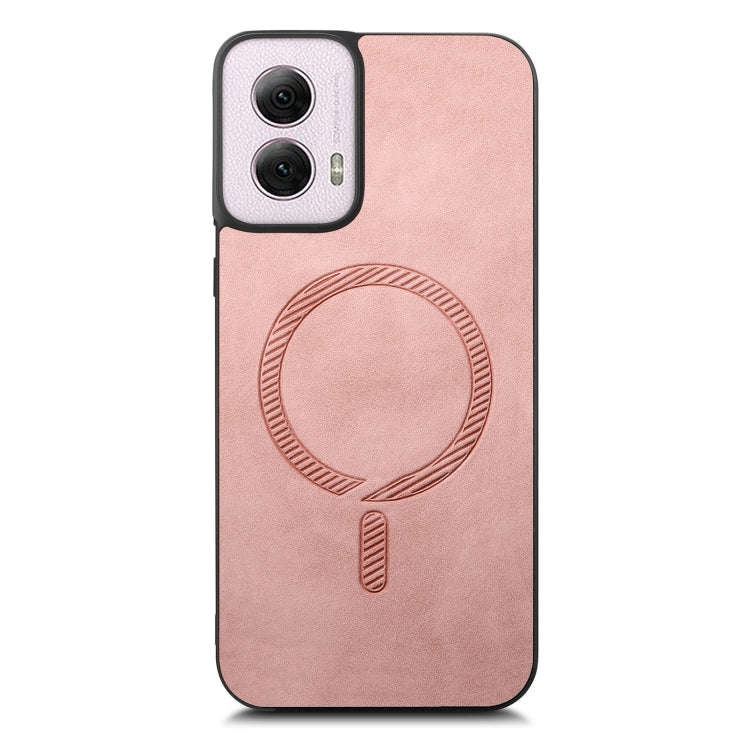 For Motorola Moto G Power 2024 5G Retro Magsafe Magnetic PU Back Cover Phone Case(Pink)