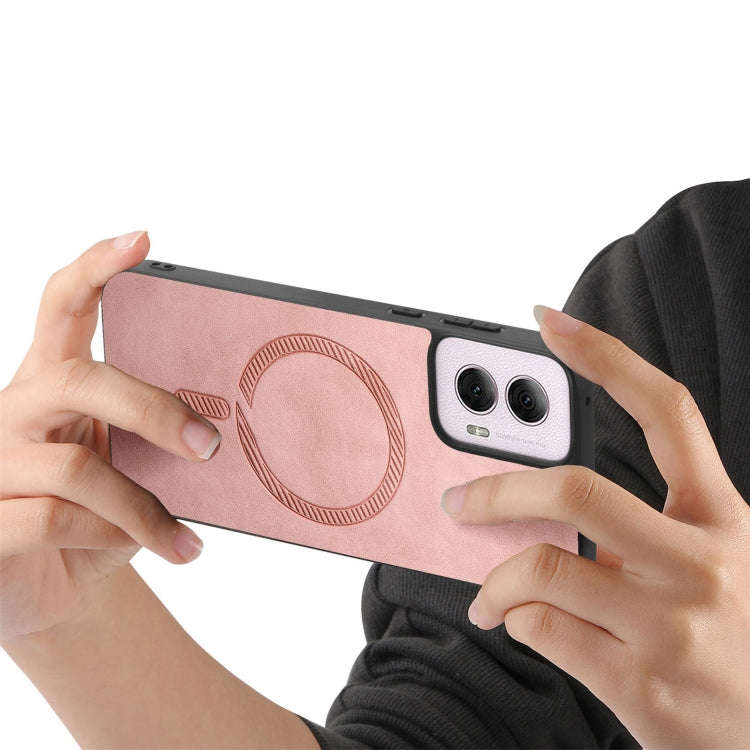 For Motorola Moto G Power 2024 5G Retro Magsafe Magnetic PU Back Cover Phone Case(Pink)