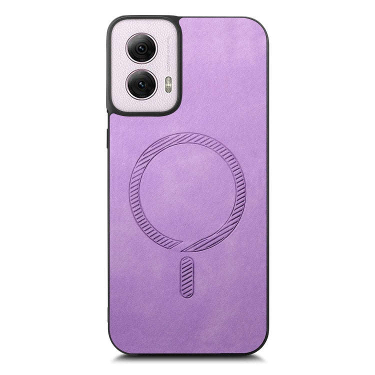 For Motorola Moto G Power 2024 5G Retro Magsafe Magnetic PU Back Cover Phone Case(Purple)