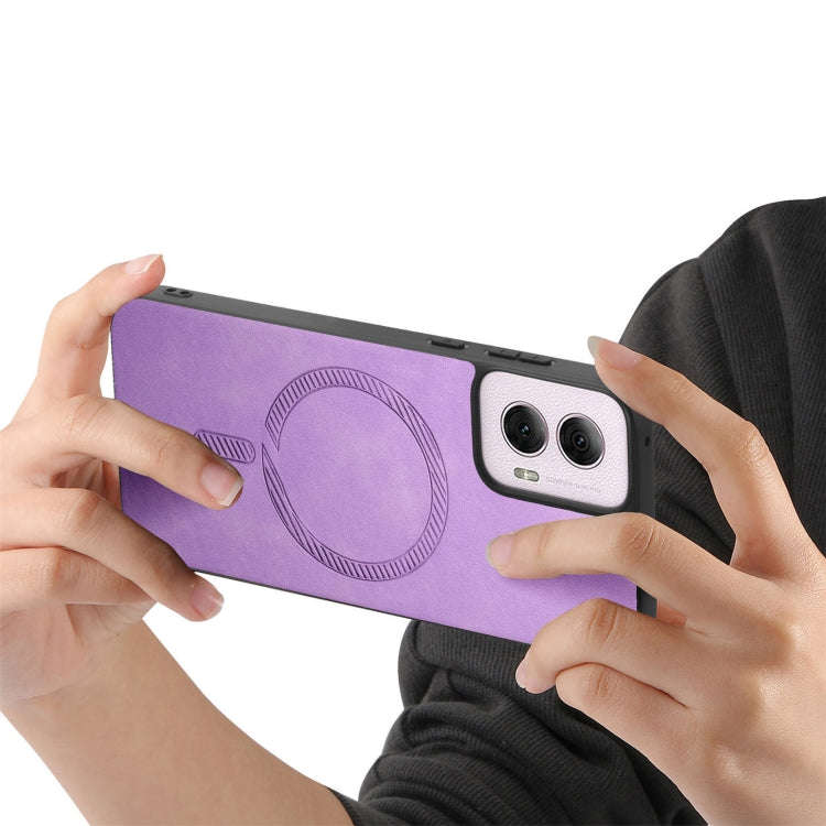 For Motorola Moto G Power 2024 5G Retro Magsafe Magnetic PU Back Cover Phone Case(Purple)
