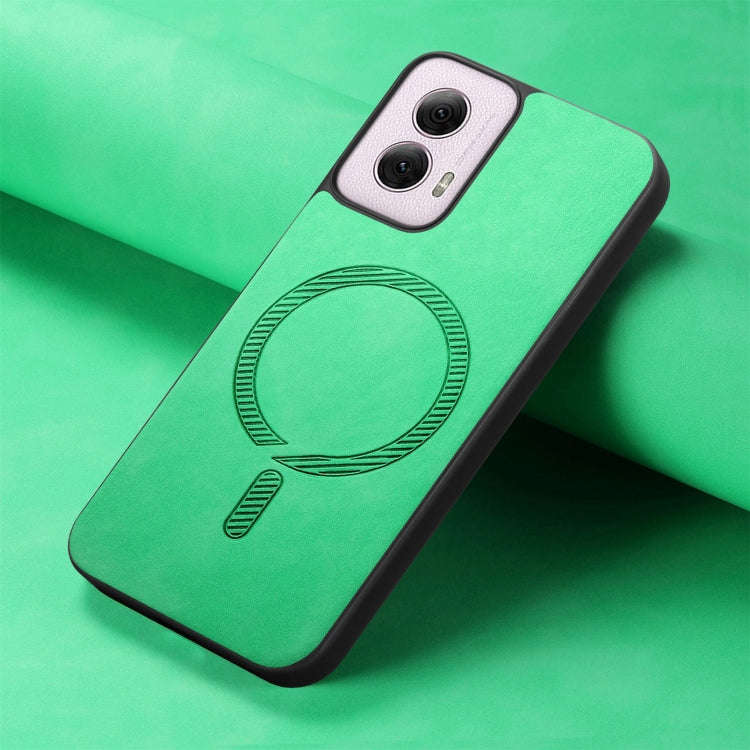 For Motorola Moto G Power 2024 5G Retro Magsafe Magnetic PU Back Cover Phone Case(Green)
