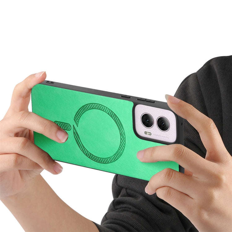 For Motorola Moto G Power 2024 5G Retro Magsafe Magnetic PU Back Cover Phone Case(Green)