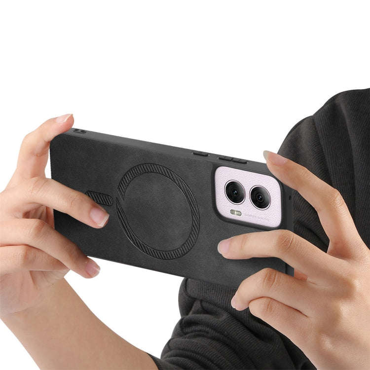 For Motorola Moto G Power 2024 5G Retro Magsafe Magnetic PU Back Cover Phone Case(Black)