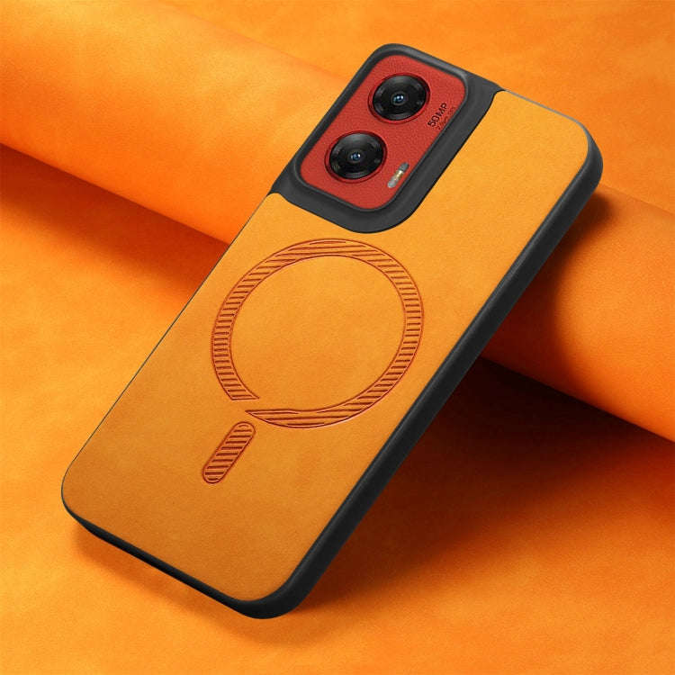 For Motorola Moto G Stylus 5G 2024 Retro Magsafe Magnetic PU Back Cover Phone Case(Yellow)
