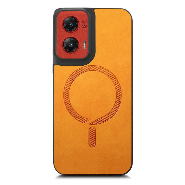 For Motorola Moto G Stylus 5G 2024 Retro Magsafe Magnetic PU Back Cover Phone Case(Yellow)